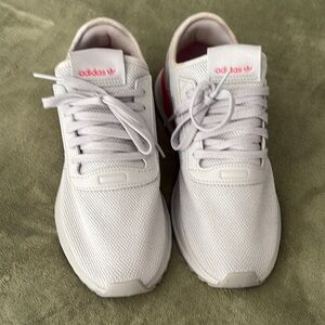Adidas Light Gray and Pink Running Shoes